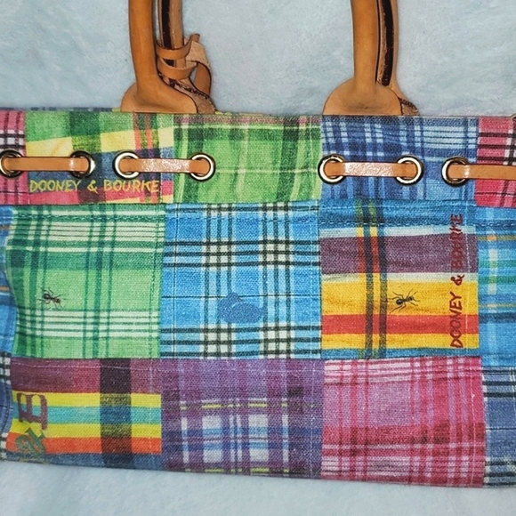 Dooney & Bourke Madras Plaid Picnic Ants Satchel - Picture 4 of 16